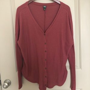 Pink, lightweight tie-front sweater